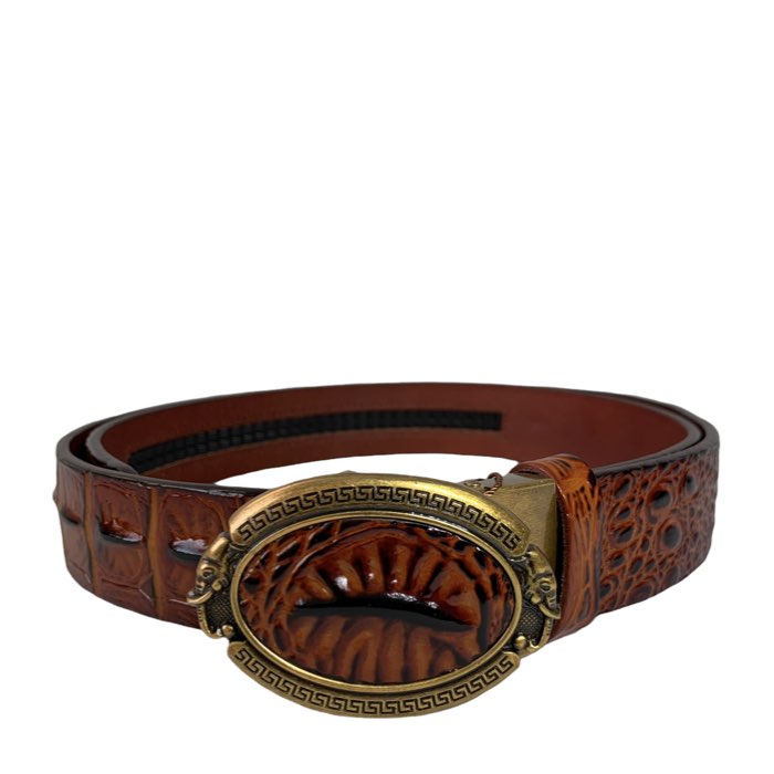 T003 Amber brown crocodile bonded leather belt - DOT Made