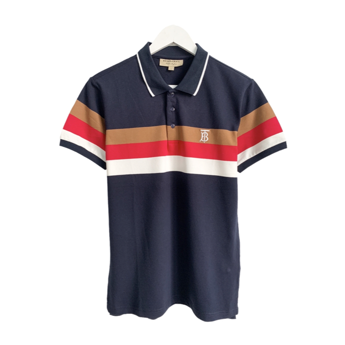 BU1589 Striped Classic Navy Blue Polo Golf Shirt - DOT Made