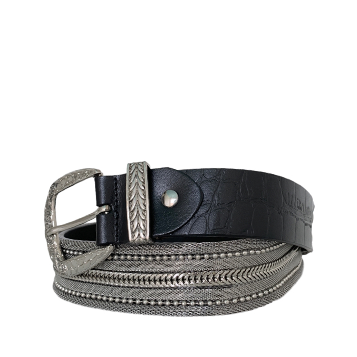 NANNI010 Black metal & leather belt - DOT Made