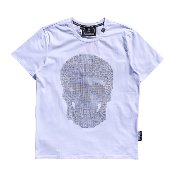 FF031 Skull Beads Design White Crewneck T-Shirt | DOT Made