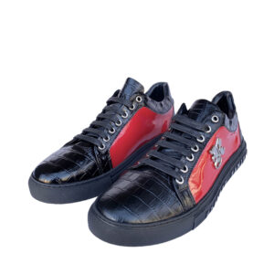 Roberto Raniera G518-3 R Logo Black-Red Low-Top Sneakers