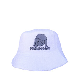 Napken Full Grey Trimmed Logo White Cotton Bucket HatNapken Full Grey Trimmed Logo White Cotton Bucket Hat